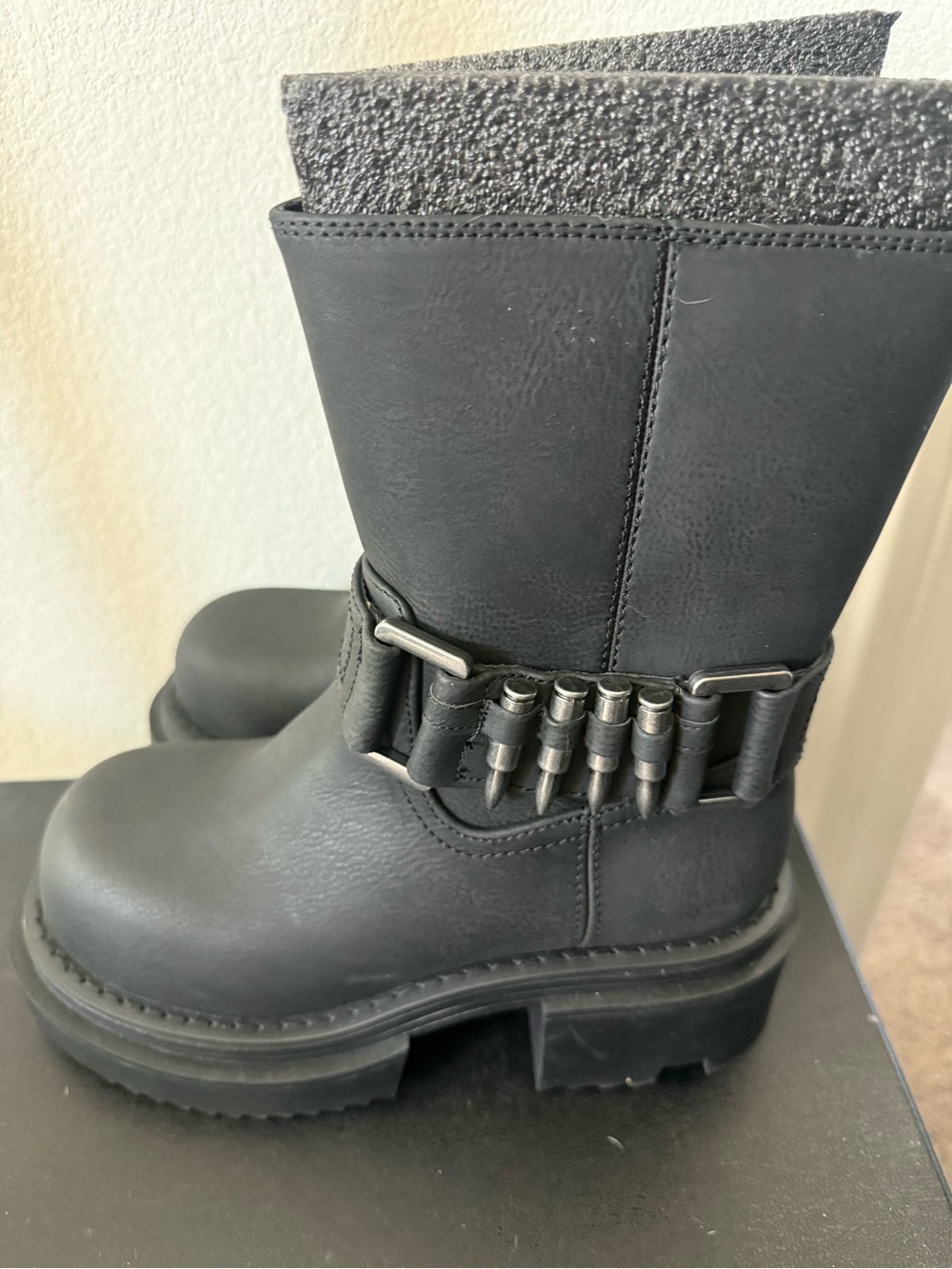 Darker Wavs Dolls Kill Black Lace-Up Chunky Mid-Calf Platform Boots with Bullets